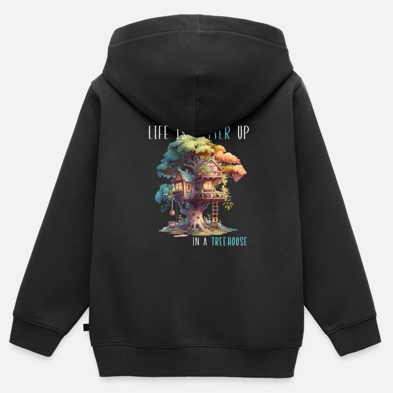 Constructeur de cabane dans les arbres - maison de jeu - Sweat Premium à capuche zippé enfant bio - noir