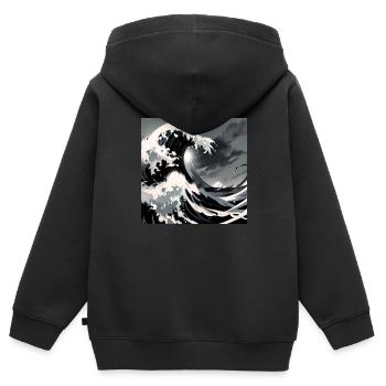 Vague de kanagawa, vague, illustration, Japon - Sweat Premium à capuche zippé enfant bio - noir - Dos - AI Model Kid Male (0cm)
