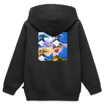 Welle von kanagawa,Welle, illustration,Japan,blau - Kinder Premium Organic Zip Hoodie - Schwarz - Hinten - AI Model Kid Male (0cm)
