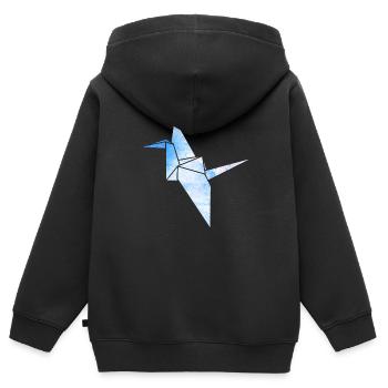 Grue origami - Sweat Premium à capuche zippé enfant bio - noir - Dos - AI Model Kid Male (0cm)