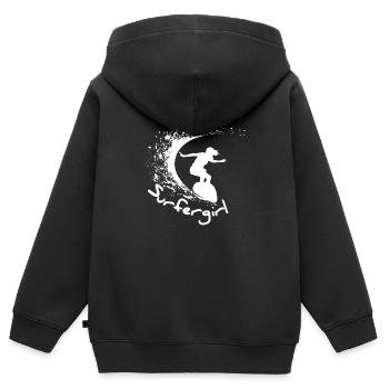 Surfergirl Welle Surfboard - Kinder Premium Organic Zip Hoodie - Schwarz - Hinten - AI Model Kid Male (0cm)
