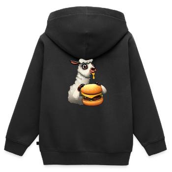 Lama Cheeseburger - Sweat Premium à capuche zippé enfant bio - noir - Dos - AI Model Kid Male (0cm)