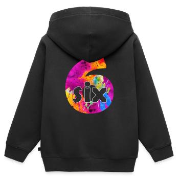 SIX 6 YEAR BOY 6TH BIRTHDAY - Kids Premium Organic Zip-up Hoodie - black - Back - AI Model Kid Male (0cm)