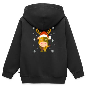 Weihnachtskuh / Santa Cow /Illustration Comicstyle - Kinder Premium Organic Zip Hoodie - Schwarz - Hinten - AI Model Kid Male (0cm)