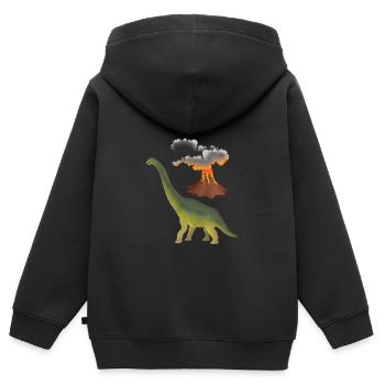 Dino und Vulkan - Kinder Premium Organic Zip Hoodie - Schwarz - Hinten - AI Model Kid Male (0cm)