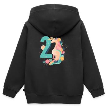 Licorne du 2e anniversaire - Sweat Premium à capuche zippé enfant bio - noir - Dos - AI Model Kid Male (0cm)