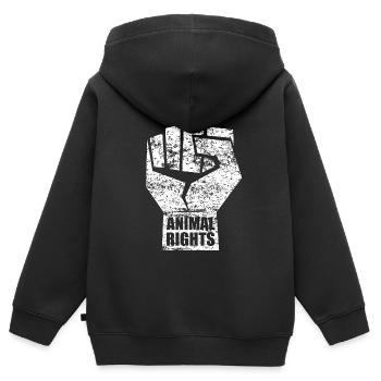 ANIMAL RIGHTS VEGAN - Kinder Premium Organic Zip Hoodie - Schwarz - Hinten - AI Model Kid Male (0cm)