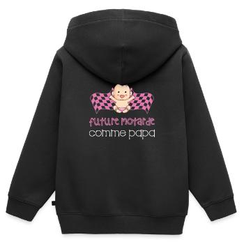 Future motarde comme papa drapeau rose bébé fille - Sweat Premium à capuche zippé enfant bio - noir - Dos - AI Model Kid Male (0cm)