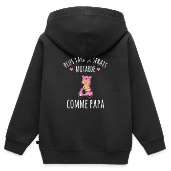 Plus tard je serais motarde comme papa bébé fille - Sweat Premium à capuche zippé enfant bio - noir - Dos - AI Model Kid Male (0cm)