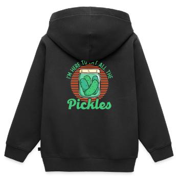 Ich bin hier, um alle Gurken zu essen Gurke - Kinder Premium Organic Zip Hoodie - Schwarz - Hinten - AI Model Kid Male (0cm)