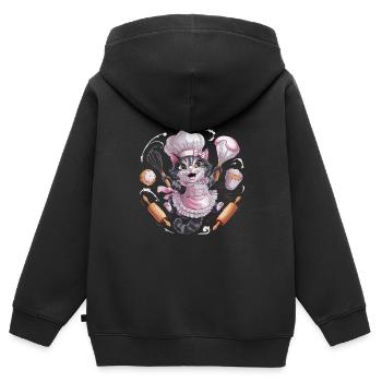 Liebenswerte Katze beim Backen - Kinder Premium Organic Zip Hoodie - Schwarz - Hinten - AI Model Kid Male (0cm)