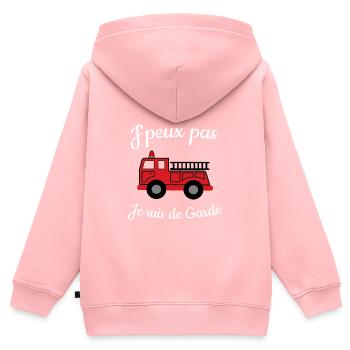 J'peux pas je suis de garde pompier secours feu - Sweat Premium à capuche zippé enfant bio - rose - Dos - AI Model Kid Female (0cm)