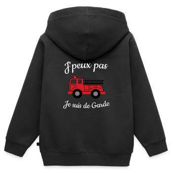 J'peux pas je suis de garde pompier secours feu - Sweat Premium à capuche zippé enfant bio - noir - Dos - AI Model Kid Male (0cm)