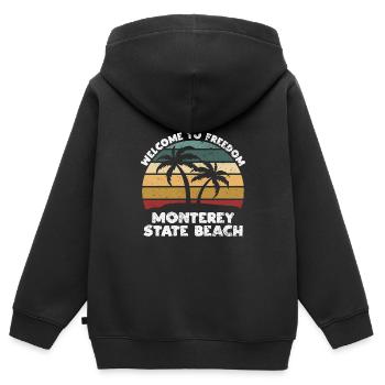 Monterey State Beach Bienvenue en Californie estivale - Sweat Premium à capuche zippé enfant bio - noir - Dos - AI Model Kid Male (0cm)