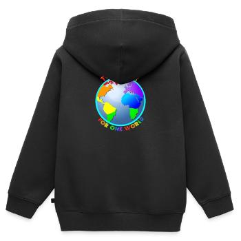 Weltkugel "For One World" - Regenbogenfarben - Kinder Premium Organic Zip Hoodie - Schwarz - Hinten - AI Model Kid Male (0cm)
