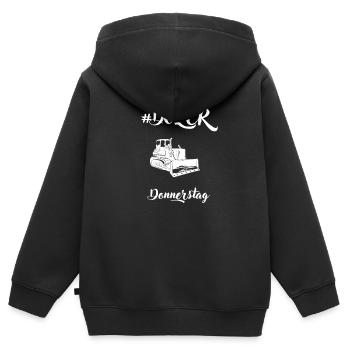 DOZER Donnerstag - Kinder Premium Organic Zip Hoodie - Schwarz - Hinten - AI Model Kid Male (0cm)