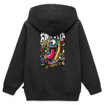 Hungry hotdog - Kids Premium Organic Zip-up Hoodie - black - Back - AI Model Kid Male (0cm)