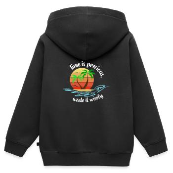 time is precious waste it wisely - Kinder Premium Organic Zip Hoodie - Schwarz - Hinten - AI Model Kid Male (0cm)
