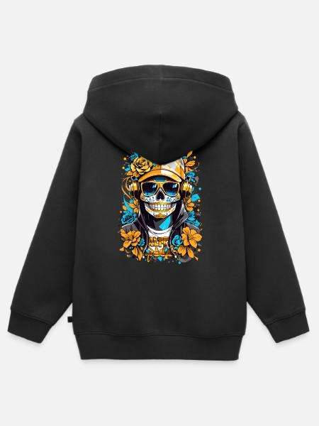 Goldene Zucker Schädel - Kinder Premium Organic Zip Hoodie - Schwarz