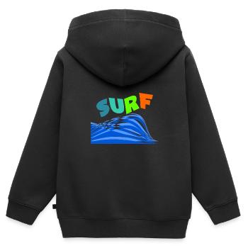 SURFEN. WELLENREITER. WELLENREITER. SPORT. FEIERTAG. REISE. - Kinder Premium Organic Zip Hoodie - Schwarz - Hinten - AI Model Kid Male (0cm)
