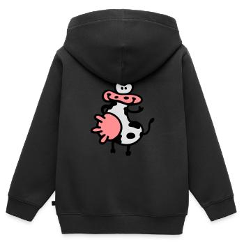 Kuh - Kinder Premium Organic Zip Hoodie - Schwarz - Hinten - AI Model Kid Male (0cm)