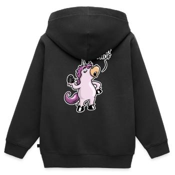 Sprich mit dem Huf - Kinder Premium Organic Zip Hoodie - Schwarz - Hinten - AI Model Kid Male (0cm)