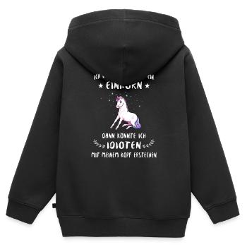 Einhorn gegen Idioten - Kinder Premium Organic Zip Hoodie - Schwarz - Hinten - AI Model Kid Male (0cm)