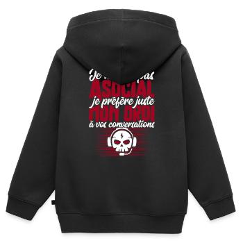 Pas asocial ordi t-shirt humour geek - Sweat Premium à capuche zippé enfant bio - noir - Dos - AI Model Kid Male (0cm)