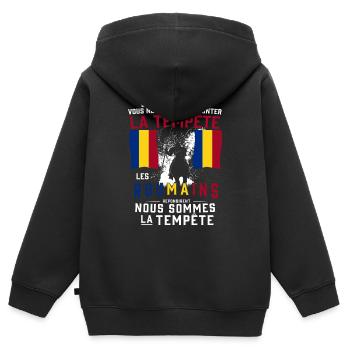 Tempête Roumains - Sweat Premium à capuche zippé enfant bio - noir - Dos - AI Model Kid Male (0cm)