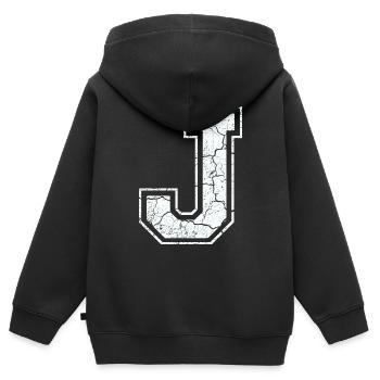 Un caractère un joule dans blanc in Used Look - Sweat Premium à capuche zippé enfant bio - noir - Dos - AI Model Kid Male (0cm)