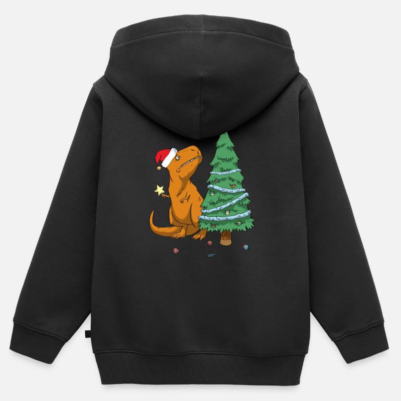 T-Rex déteste Noël - Sweat Premium à capuche zippé enfant bio - noir