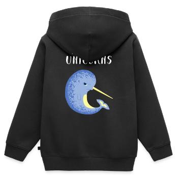Narwhal - Je n'aime pas les licornes - Sweat Premium à capuche zippé enfant bio - noir - Dos - AI Model Kid Male (0cm)