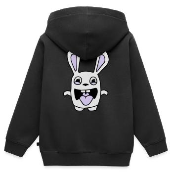 dessin lapin mignon débile style BD cartoon fun - Sweat Premium à capuche zippé enfant bio - noir - Dos - AI Model Kid Male (0cm)
