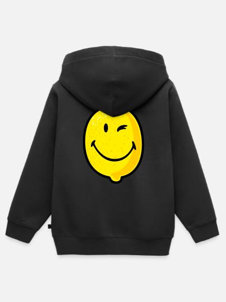 Smiley Lemon - Kinder Premium Organic Zip Hoodie - Schwarz