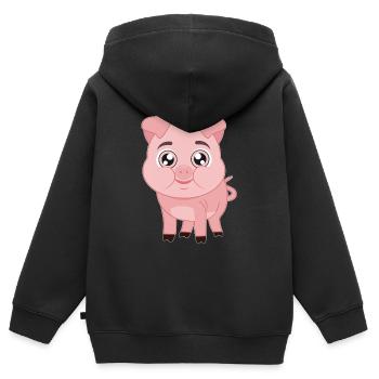 Schwein - Ferkel - baby - Kind - Comic - Niedlich - Kinder Premium Organic Zip Hoodie - Schwarz - Hinten - AI Model Kid Male (0cm)