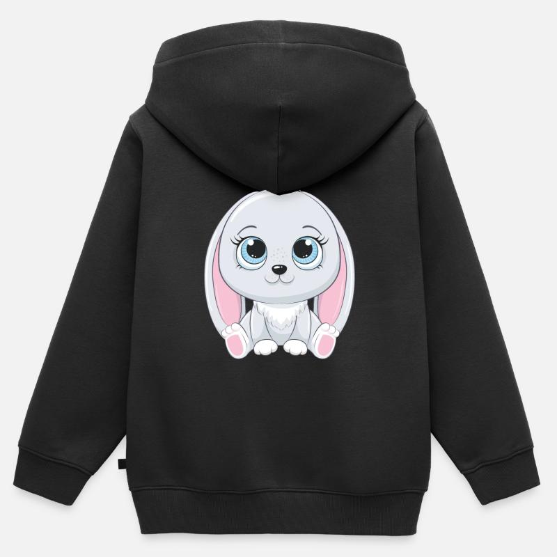 lapin assis avec papillon - Sweat Premium à capuche zippé enfant bio - noir