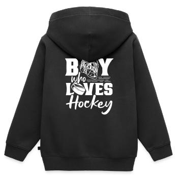 Just A Boy Who Loves Hockey Player - Kinder Premium Organic Zip Hoodie - Schwarz - Hinten - AI Model Kid Male (0cm)