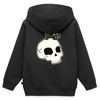 Skull Chat - Sweat Premium à capuche zippé enfant bio - noir - Dos - AI Model Kid Male (0cm)