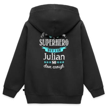 Julian - Kinder Premium Organic Zip Hoodie - Schwarz - Hinten - AI Model Kid Male (0cm)
