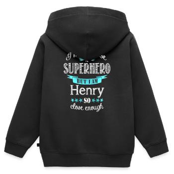 Superheld Henry - Kinder Premium Organic Zip Hoodie - Schwarz - Hinten - AI Model Kid Male (0cm)