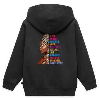 ICH BIN SCHWARZE FRAU AFRO-AMERIKA - Kinder Premium Organic Zip Hoodie - Schwarz - Hinten - AI Model Kid Male (0cm)