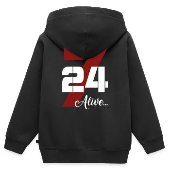 24/7 Alive - Kinder Premium Organic Zip Hoodie - Schwarz - Hinten - AI Model Kid Male (0cm)