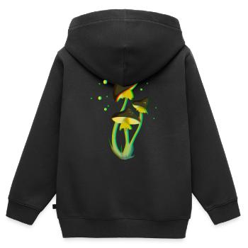Zeichnen pilz trippy fluoreszierend 3D und psychedelisch - Kinder Premium Organic Zip Hoodie - Schwarz - Hinten - AI Model Kid Male (0cm)
