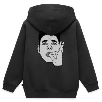 Bouche baiser main geste visage - Sweat Premium à capuche zippé enfant bio - noir - Dos - AI Model Kid Male (0cm)