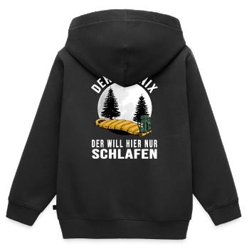 biwak bushcraft outdoor shelter wildlife - Kinder Premium Organic Zip Hoodie - Schwarz - Hinten - AI Model Kid Male (0cm)