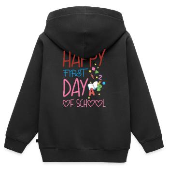 Happy first day of school - Sweat Premium à capuche zippé enfant bio - noir - Dos - AI Model Kid Male (0cm)