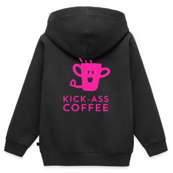 Kick-Ass Coffee - Kinder Premium Organic Zip Hoodie - Schwarz - Hinten - AI Model Kid Male (0cm)