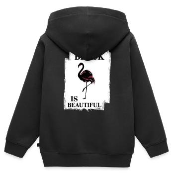 flamant rose noir préfère noir noir beau - Sweat Premium à capuche zippé enfant bio - noir - Dos - AI Model Kid Male (0cm)