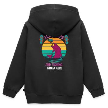 Ich bin ein Flip Flop und Fischer Mädchen - Kinder Premium Organic Zip Hoodie - Schwarz - Hinten - AI Model Kid Male (0cm)
