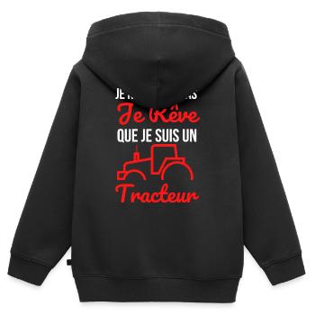 je ne ronfle pas je rêve que je suis un tracteur - Sweat Premium à capuche zippé enfant bio - noir - Dos - AI Model Kid Male (0cm)